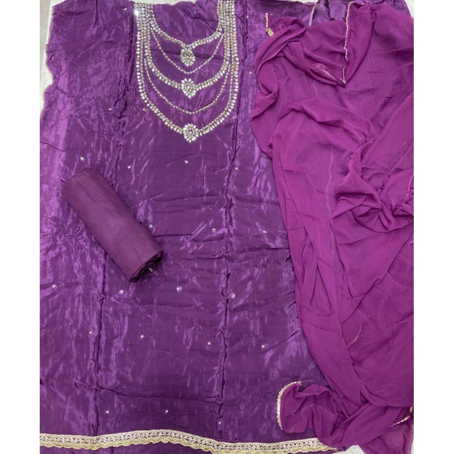 Classy Organza suit set with Mirror Work - Yanchi