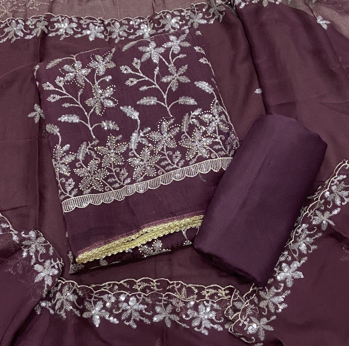 Classy Organza Suit Set with sequence & stone Work - Yanchi