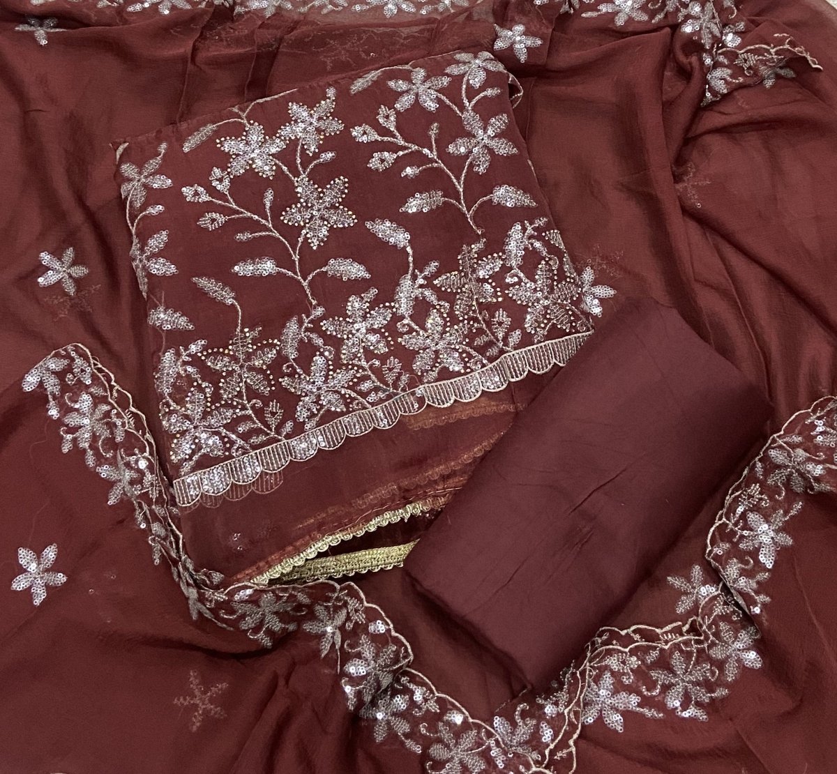 Classy Organza Suit Set with sequence & stone Work - Yanchi
