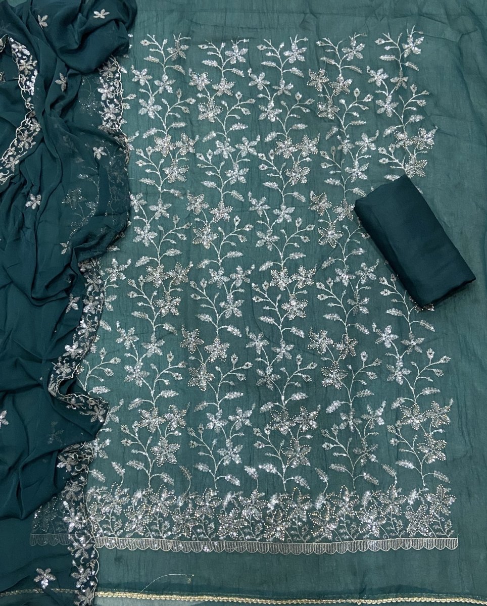 Classy Organza Suit Set with sequence & stone Work - Yanchi