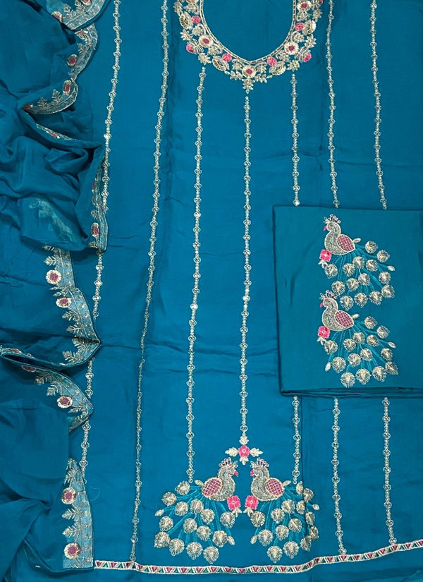 Classy Pure Organza with Heavy Sequins & Zari Thread Work - Yanchi