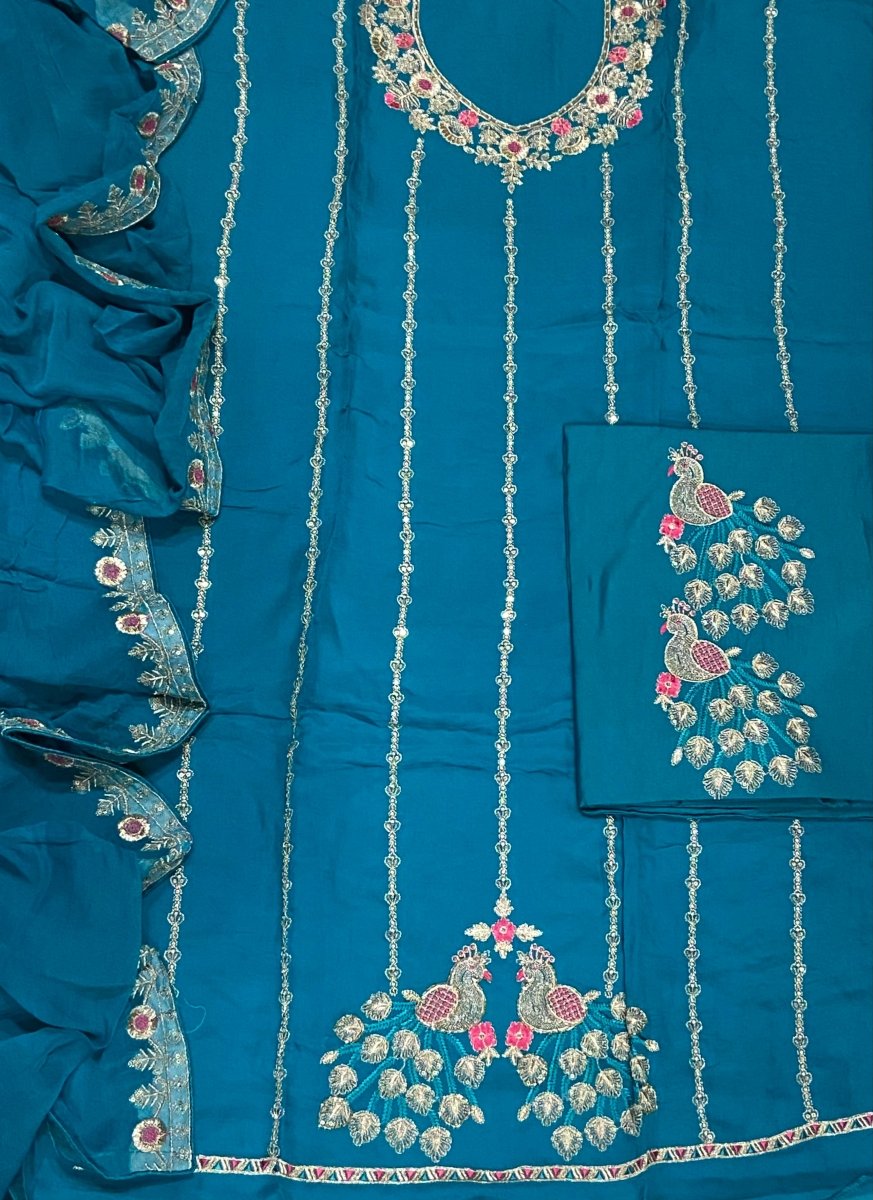 Classy Pure Organza with Heavy Sequins & Zari Thread Work - Yanchi