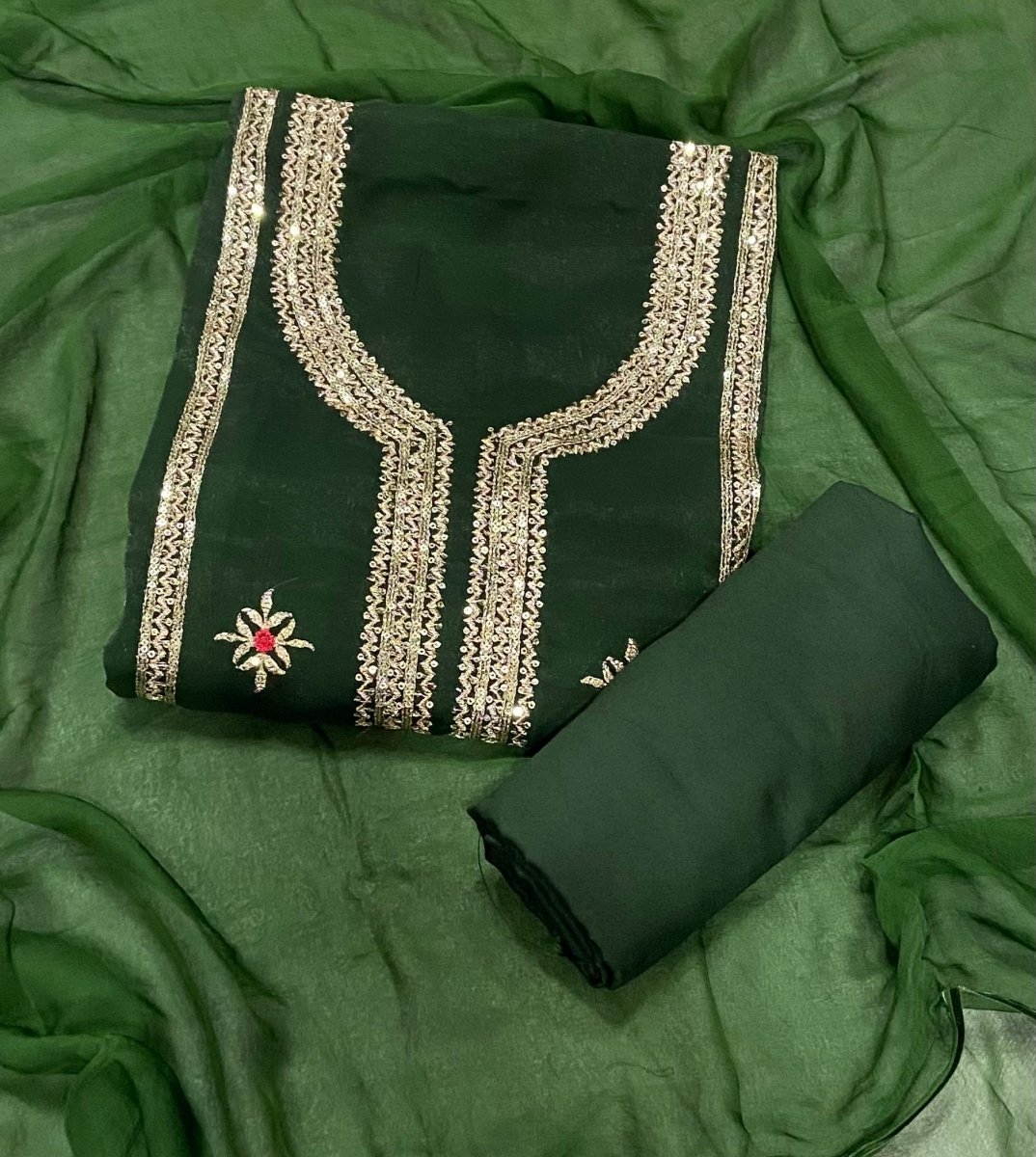 Classy Shimmer Suit Set with Sequins & Zari Thread Work - Yanchi