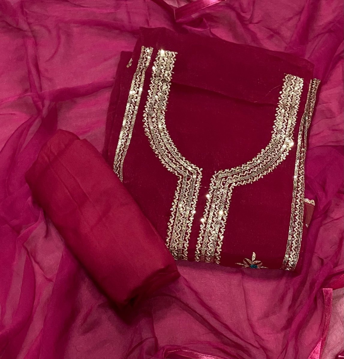 Classy Shimmer Suit Set with Sequins & Zari Thread Work - Yanchi