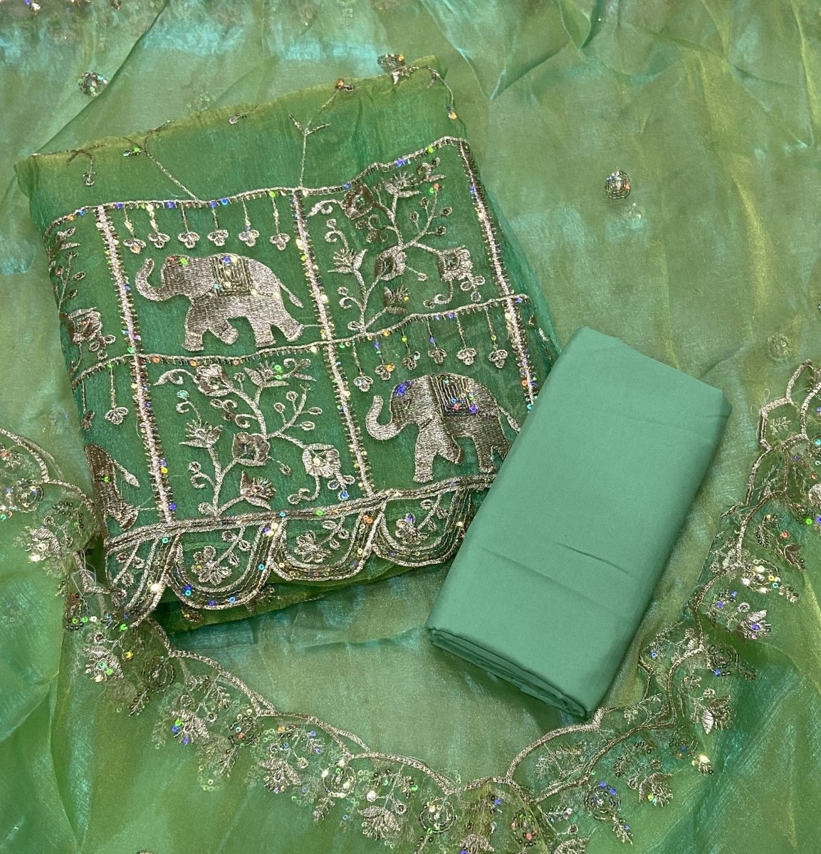 Classy Shimmer Suit Set with Sequins & Zari Work - Yanchi