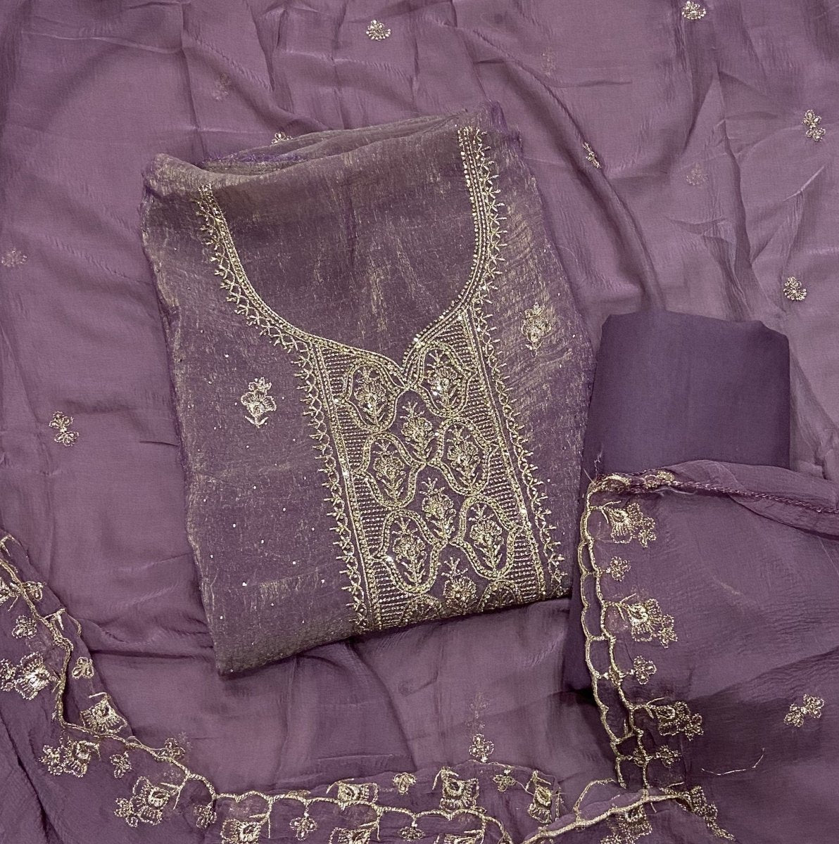 Classy Shimmer Suit Set with Stone & Zari Work - Yanchi