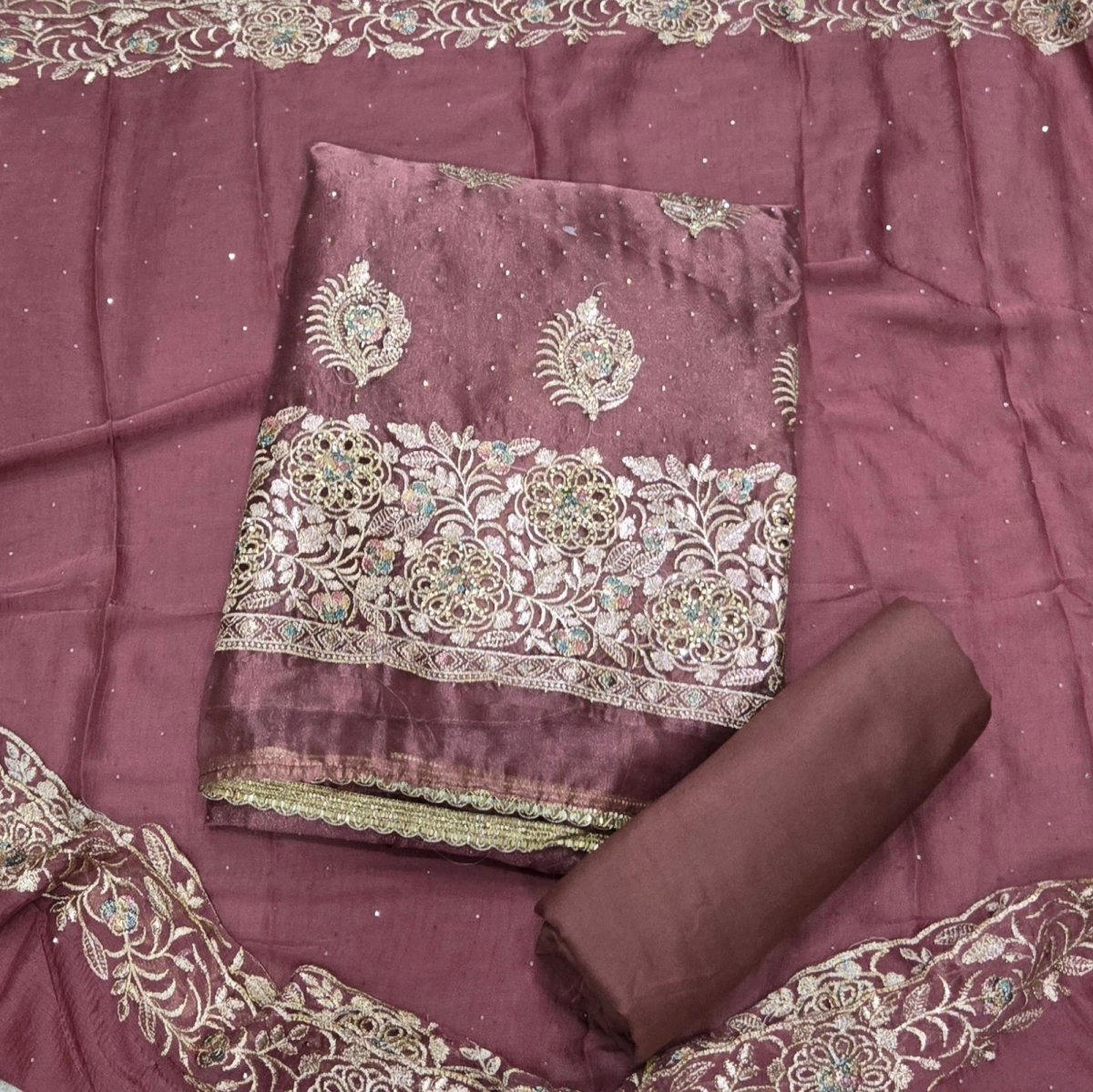 Classy Shimmer Suit Set with Stone & Zari Work - Yanchi