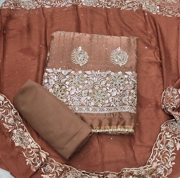 Classy Shimmer Suit Set with Stone & Zari Work - Yanchi