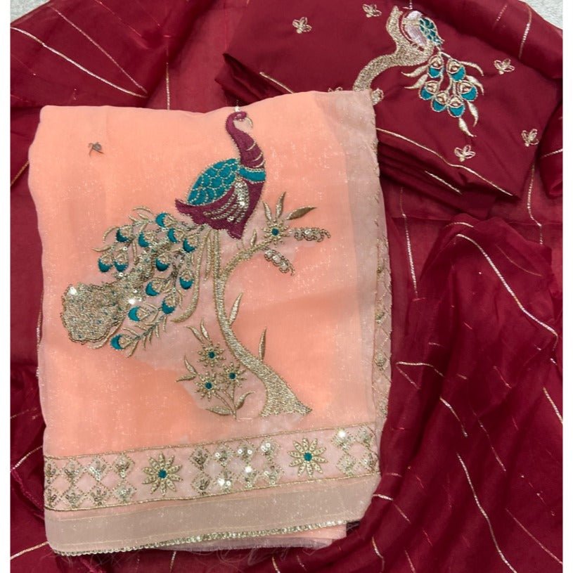 Classy Shimmer Suit Set with Zari Work - Yanchi