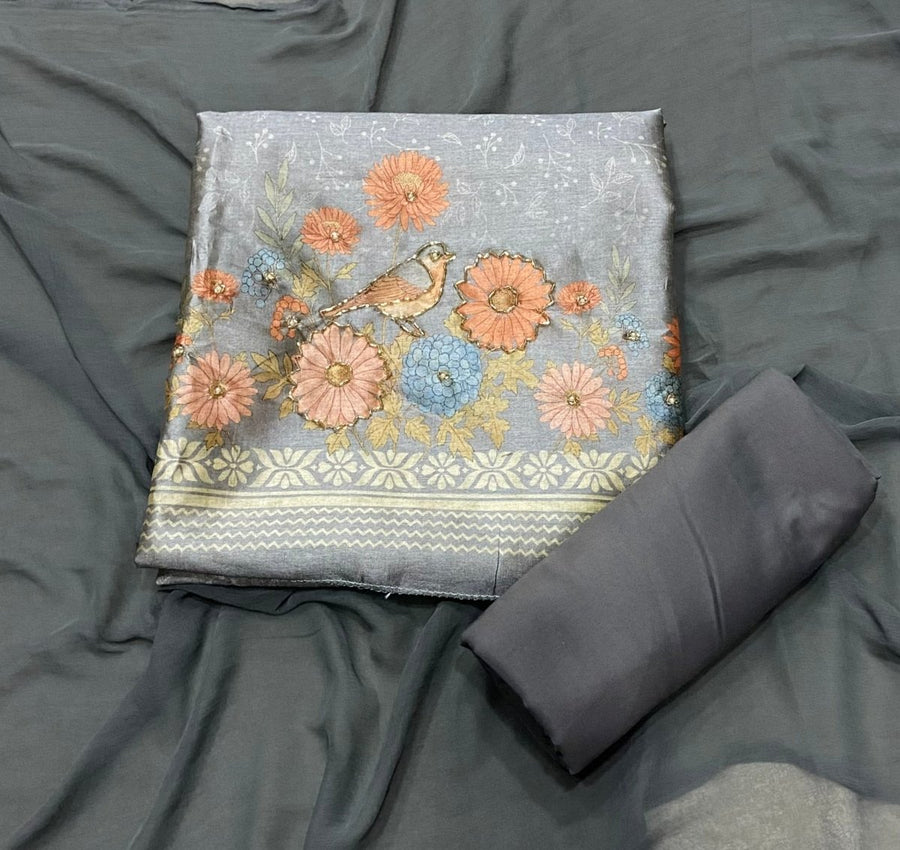 Classy Silk Suit Set With Khatli Work - Yanchi