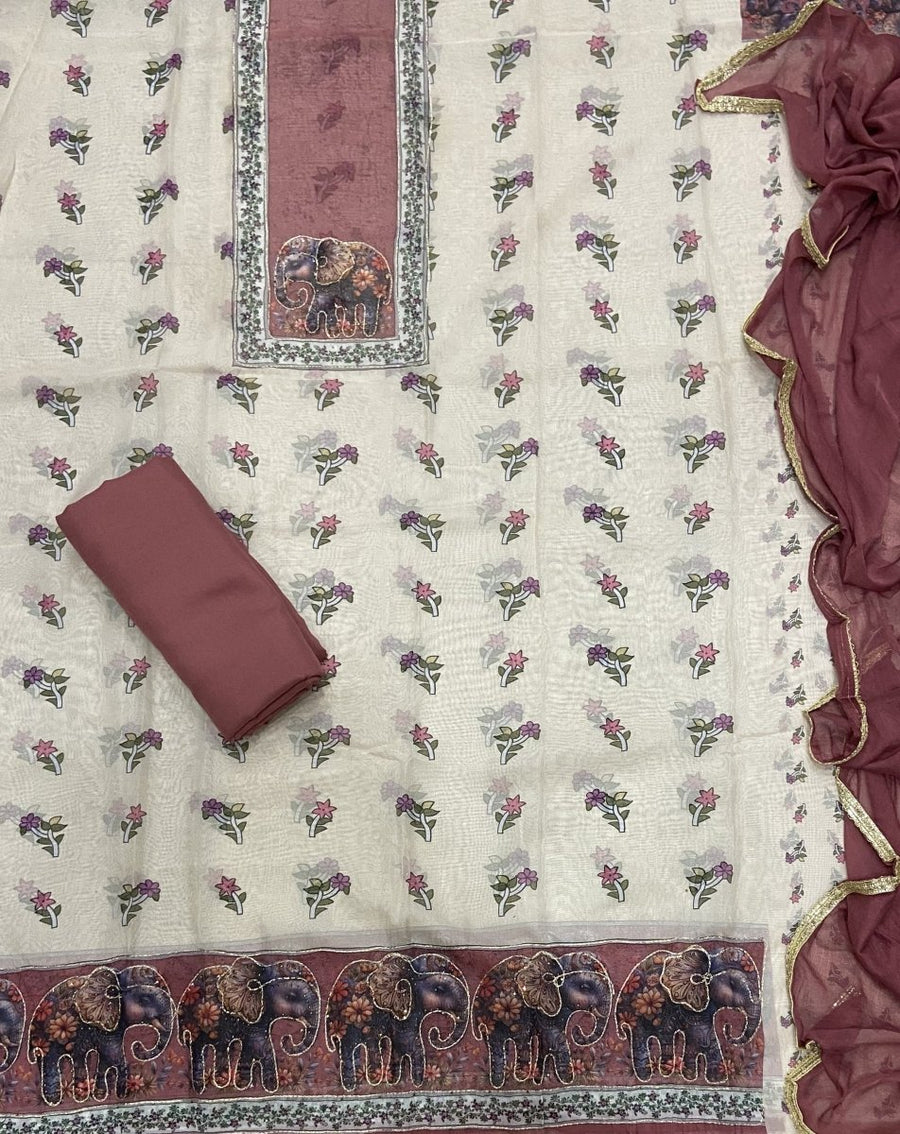 Classy Soft Organza Aari & Sarvosk Work Suit set - Yanchi