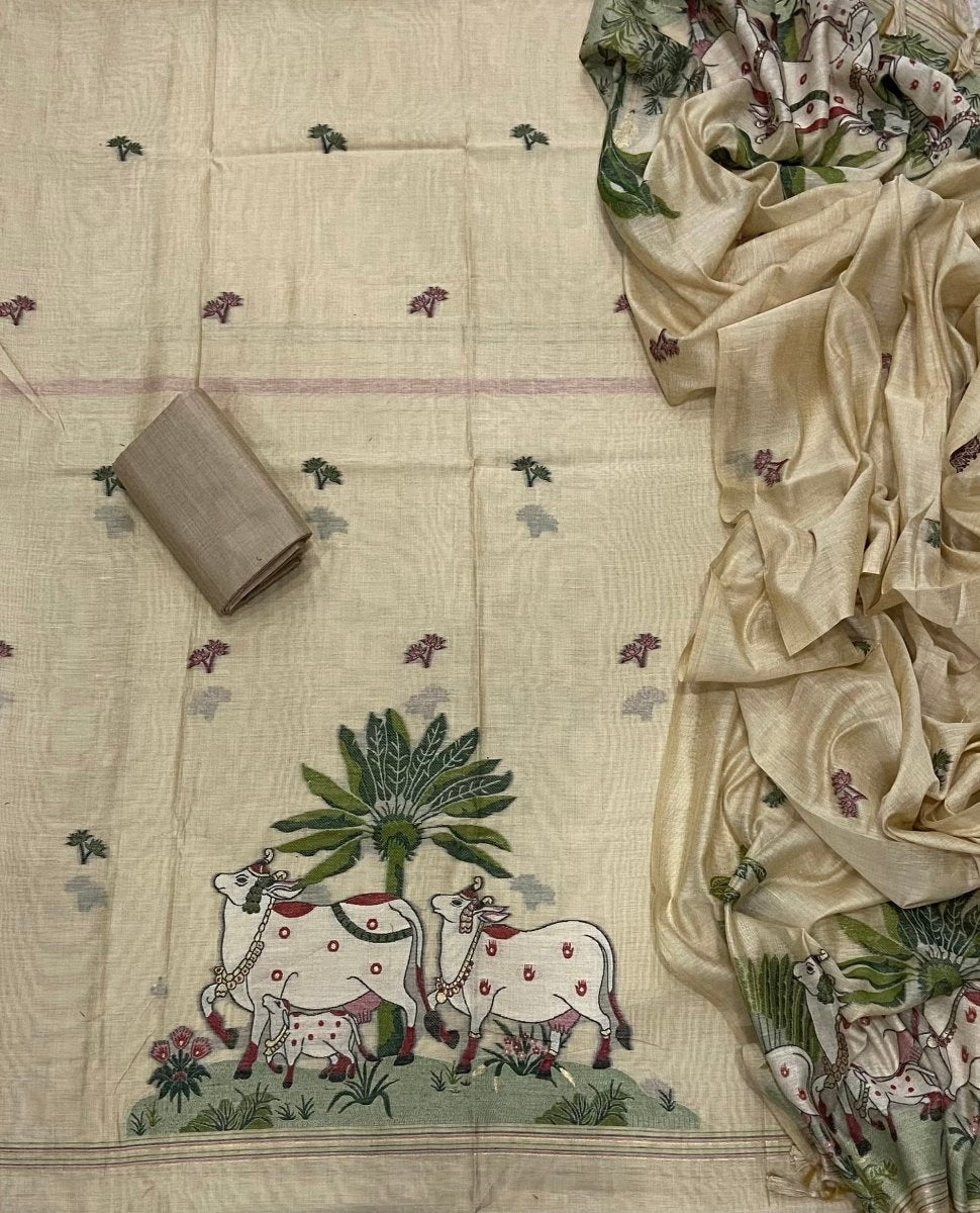 Classy Weaves Muga Cotton Silk Suit Set (1352) - Yanchi