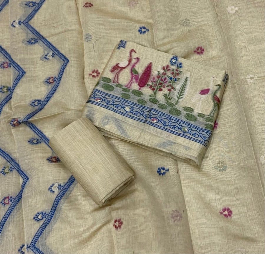 Classy Weaves Muga Cotton Silk Suit Set (2064) - Yanchi