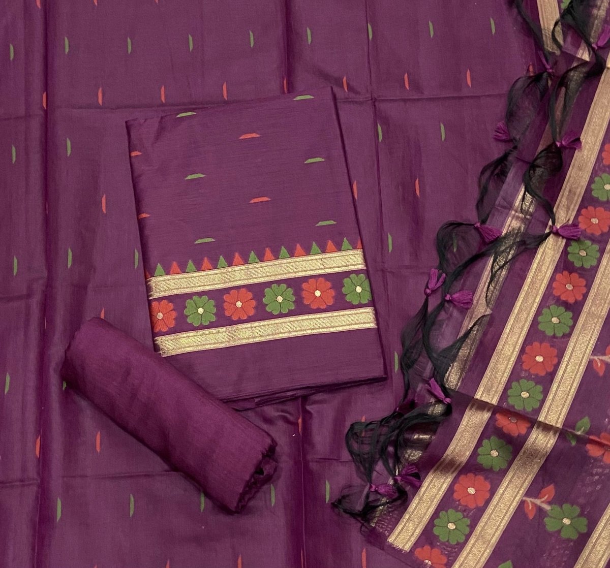 Classy Weaves Muga Cotton Silk Suit Set (2096) - Yanchi