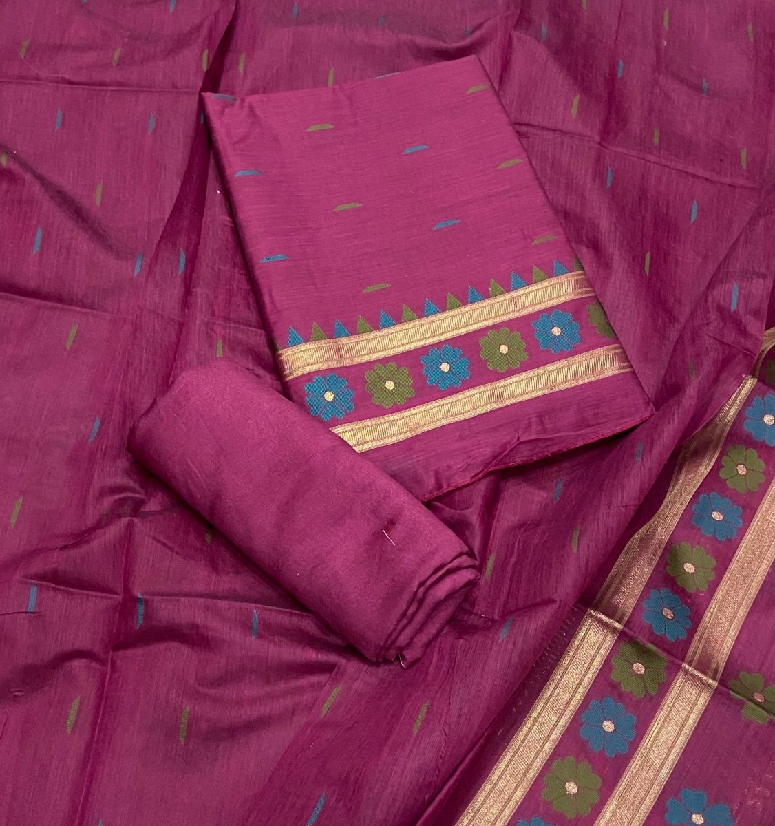 Classy Weaves Muga Cotton Silk Suit Set (2096) - Yanchi