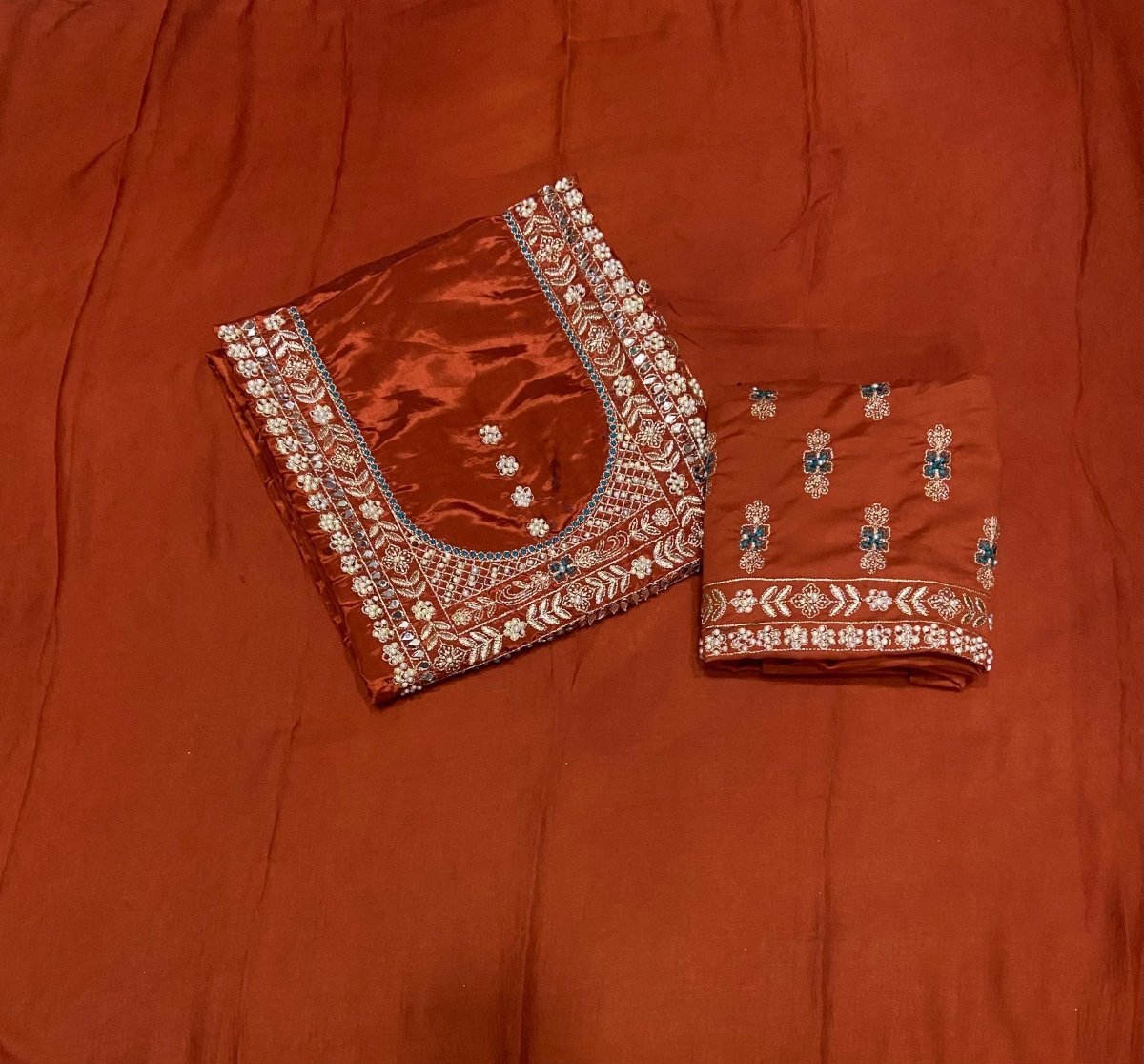 Classy Wow Glass Organza Suit Set with Heavy Pearl & Real Mirror Work - Yanchi