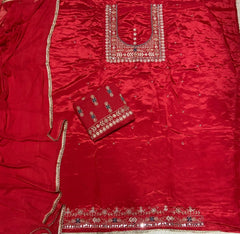 Classy Wow Glass Organza Suit Set with Heavy Pearl & Real Mirror Work - Yanchi