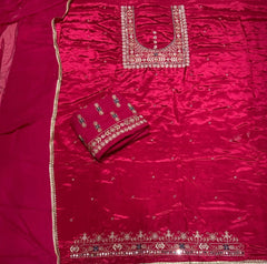 Classy Wow Glass Organza Suit Set with Heavy Pearl & Real Mirror Work - Yanchi