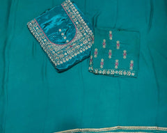 Classy Wow Glass Organza Suit Set with Heavy Pearl & Real Mirror Work - Yanchi