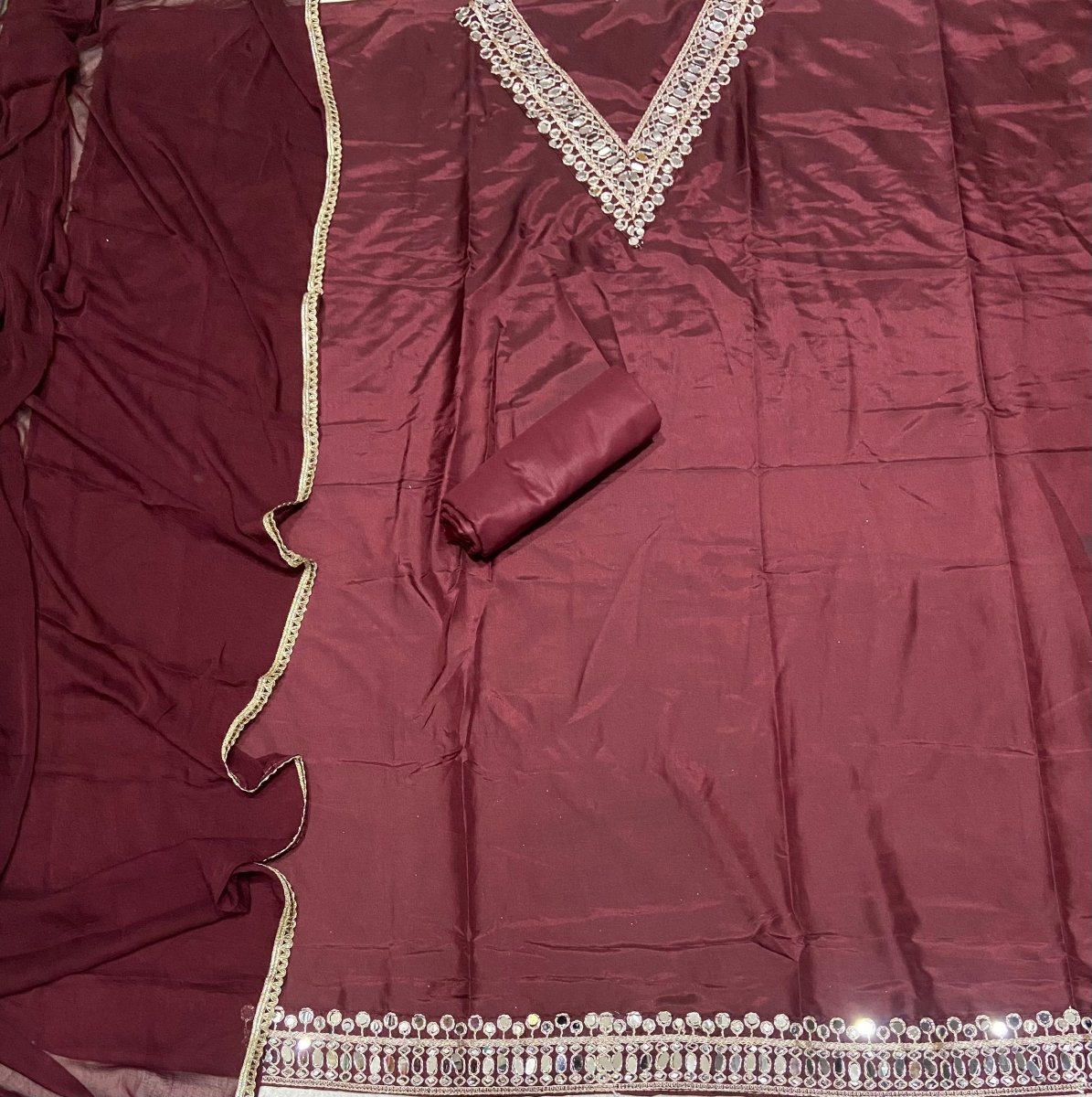 Classy Wow Glass Organza Suit Set with Heavy Real Mirror Work - Yanchi