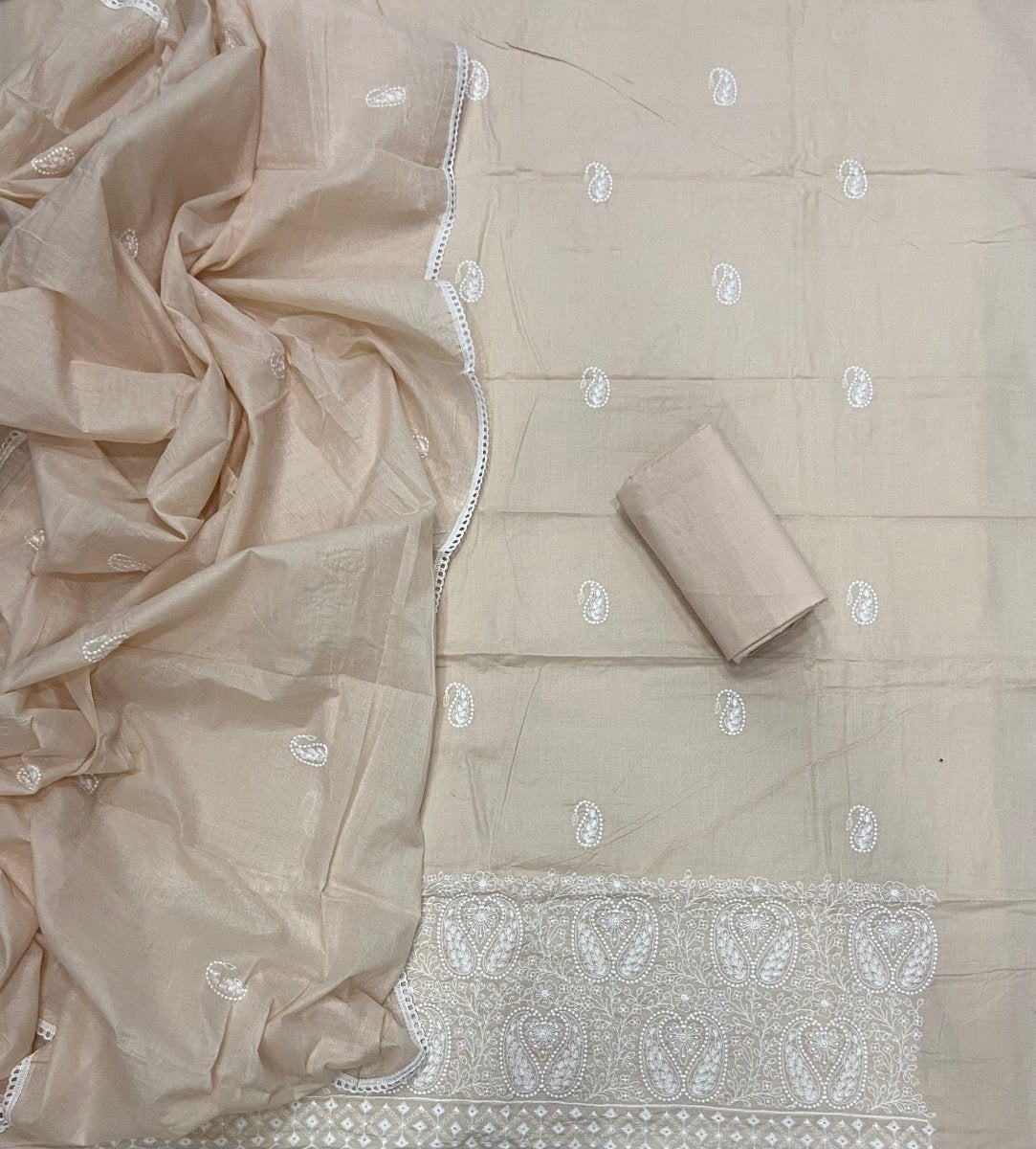 Cotton Chikankari Suit Set D1 (Light Soft Yellow) - Yanchi