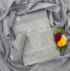 Cotton Chikankari Suit Set D1 (Pastel Grey) - Yanchi