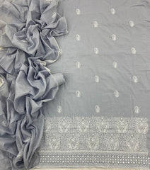 Cotton Chikankari Suit Set D1 (Pastel Grey) - Yanchi