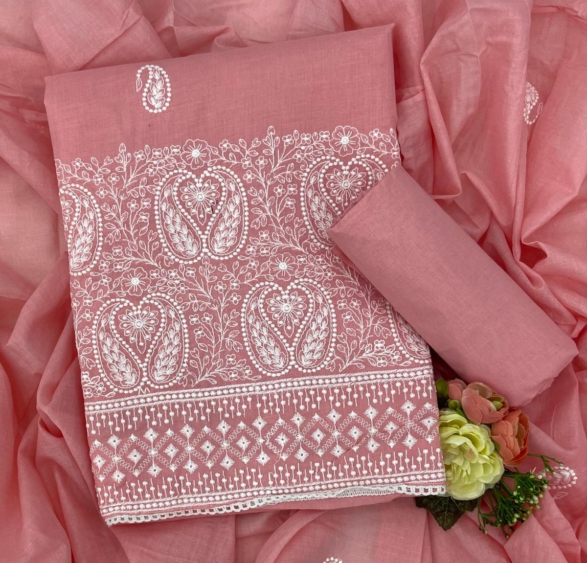 Cotton Chikankari Suit Set D1 (Peach) - Yanchi