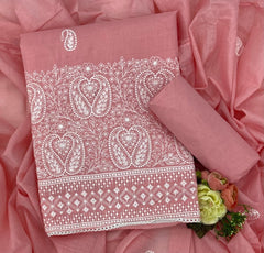 Cotton Chikankari Suit Set D1 (Peach) - Yanchi