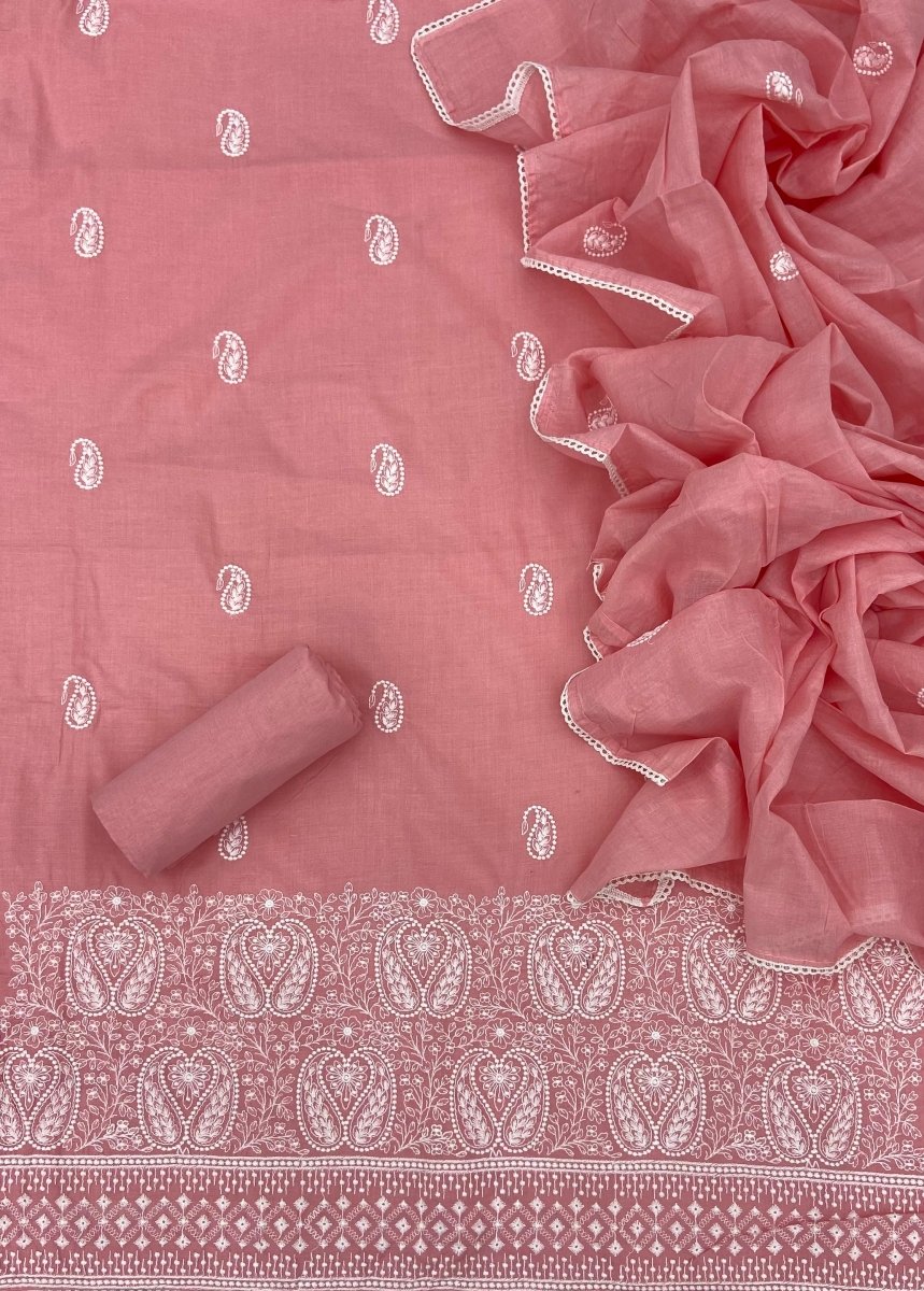 Cotton Chikankari Suit Set D1 (Peach) - Yanchi