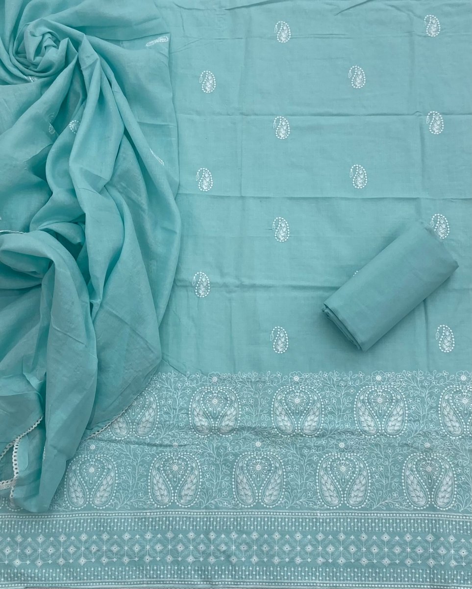 Cotton Chikankari Suit Set D1 (Sea - Blue) - Yanchi