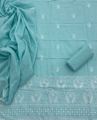 Cotton Chikankari Suit Set D1 (Sea - Blue) - Yanchi