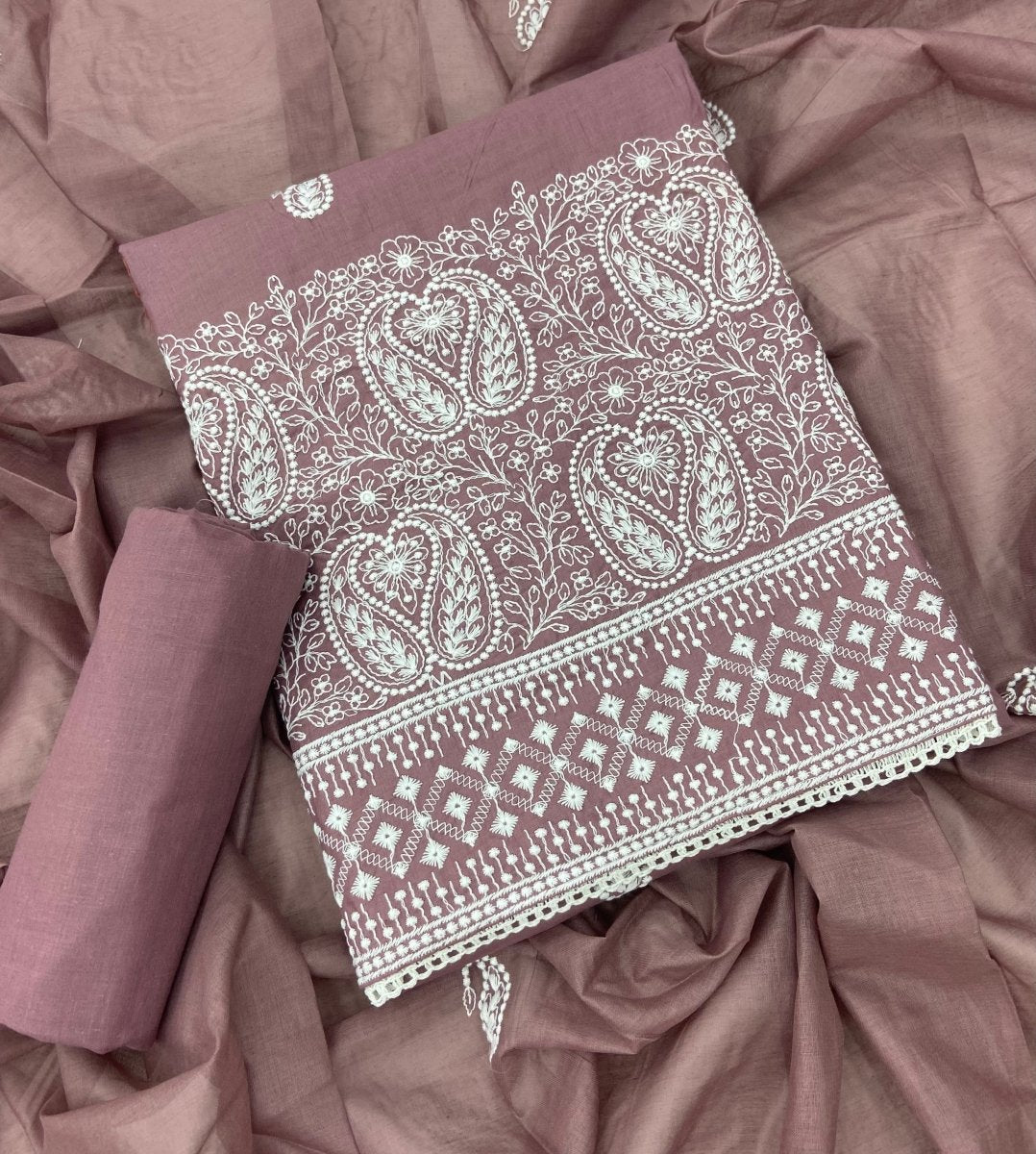 Cotton Chikankari Suit Set D1(Light Mauve) - Yanchi