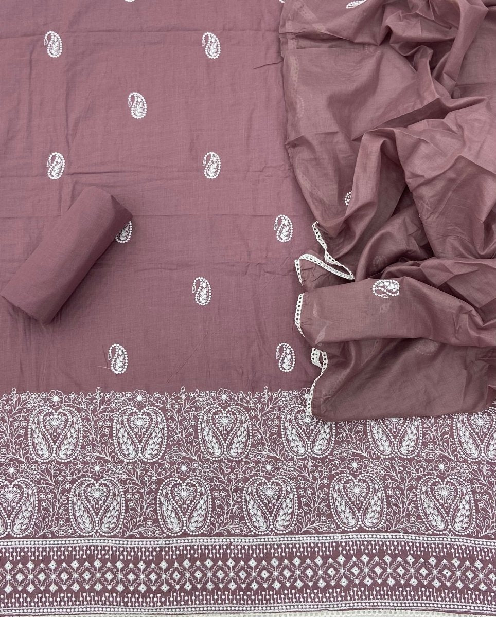 Cotton Chikankari Suit Set D1(Light Mauve) - Yanchi