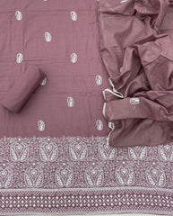 Cotton Chikankari Suit Set D1(Light Mauve) - Yanchi