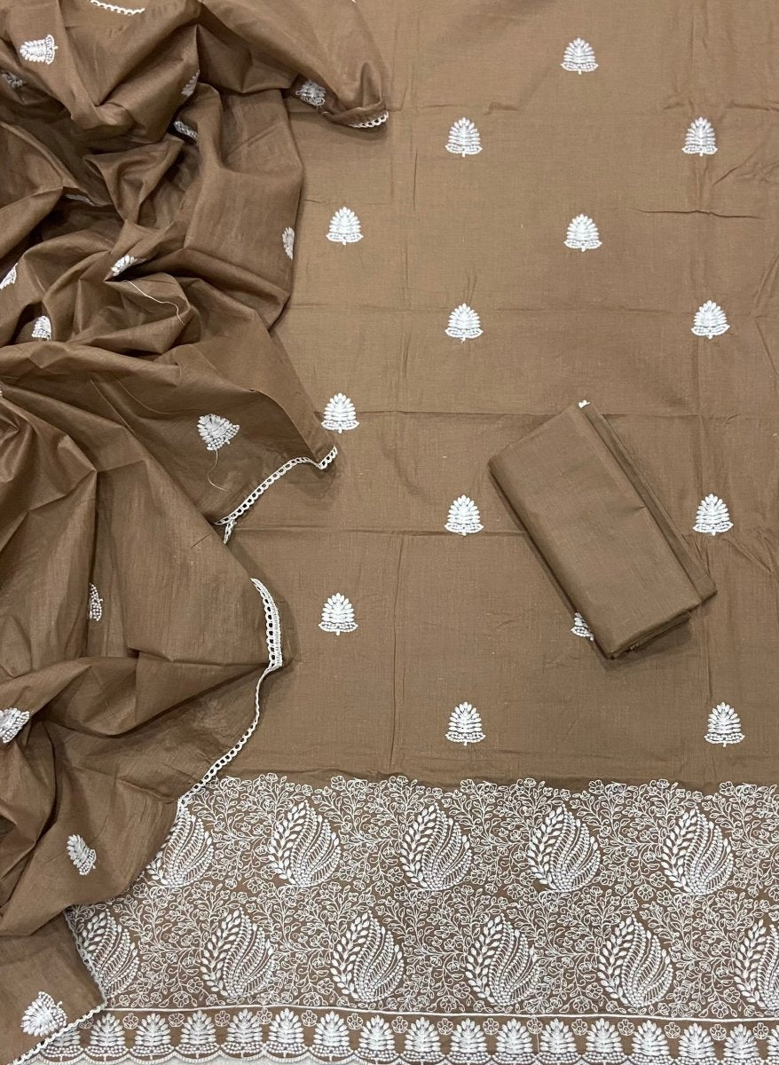 Cotton Chikankari Suit Set D2 (Brown) - Yanchi