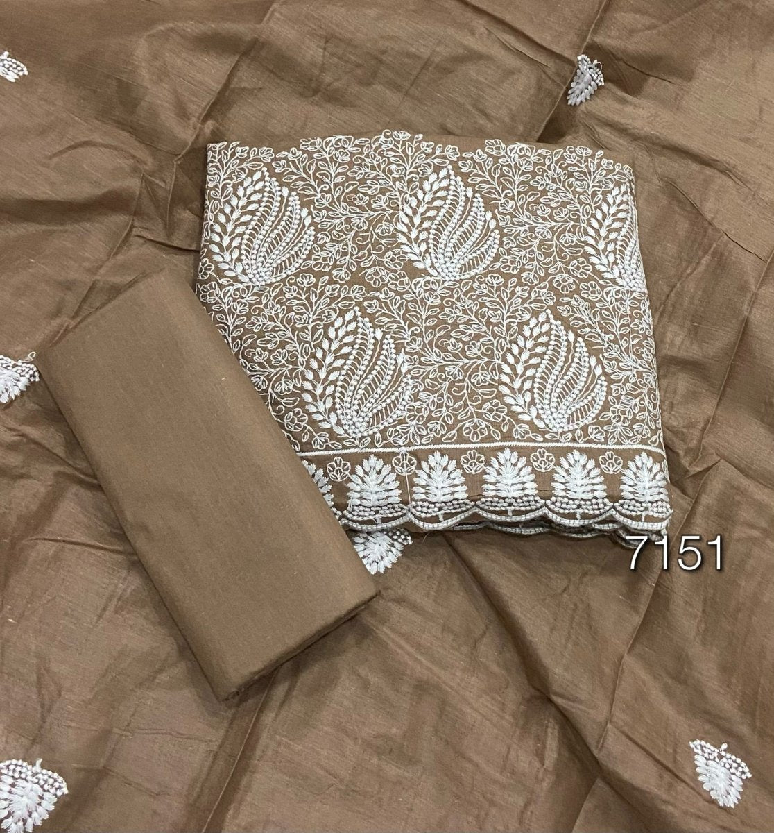 Cotton Chikankari Suit Set D2 (Brown) - Yanchi