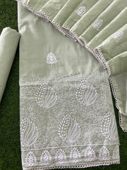 Cotton Chikankari Suit Set D2 (Green) - Yanchi