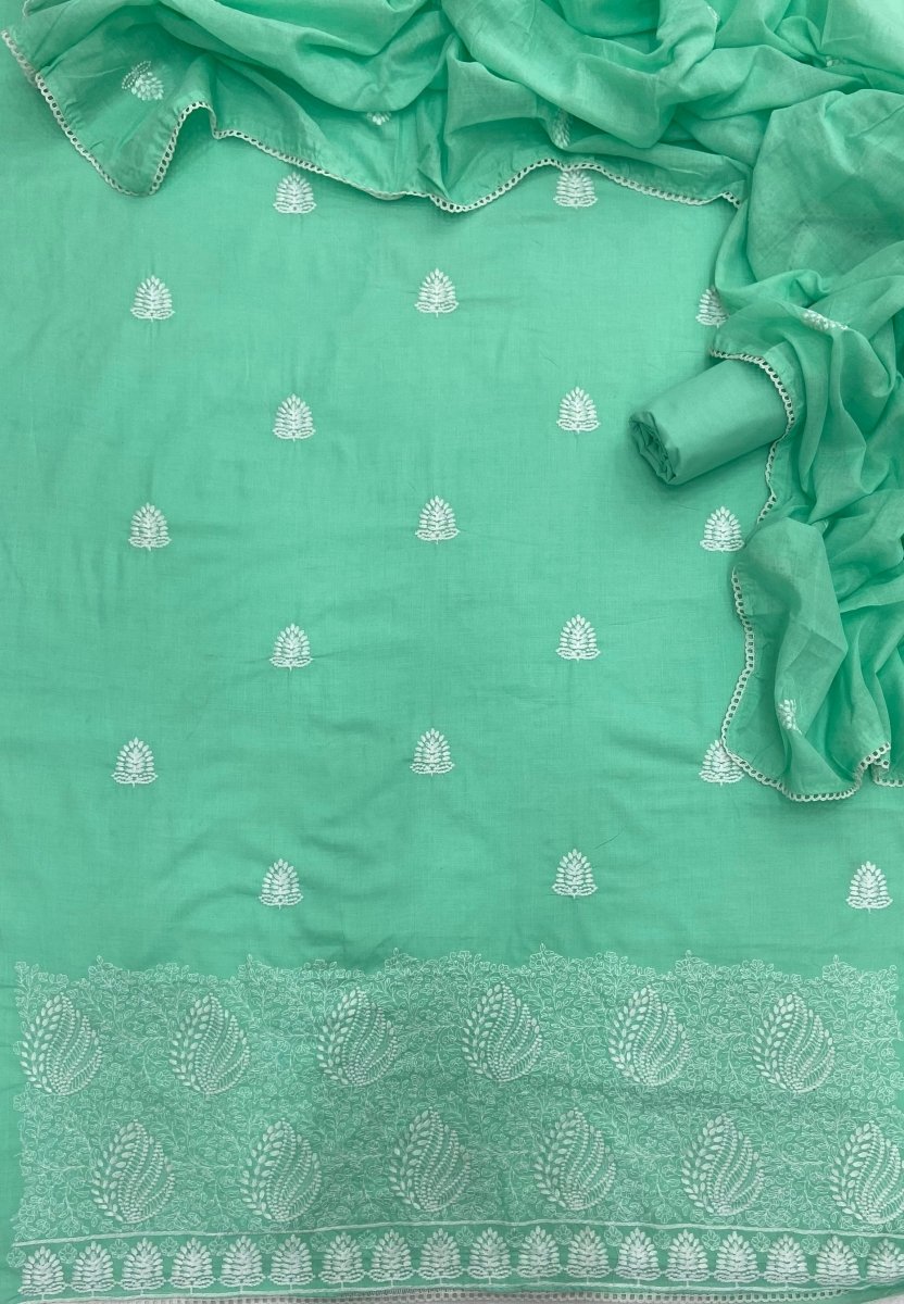 Cotton Chikankari Suit Set D2 (Green) - Yanchi