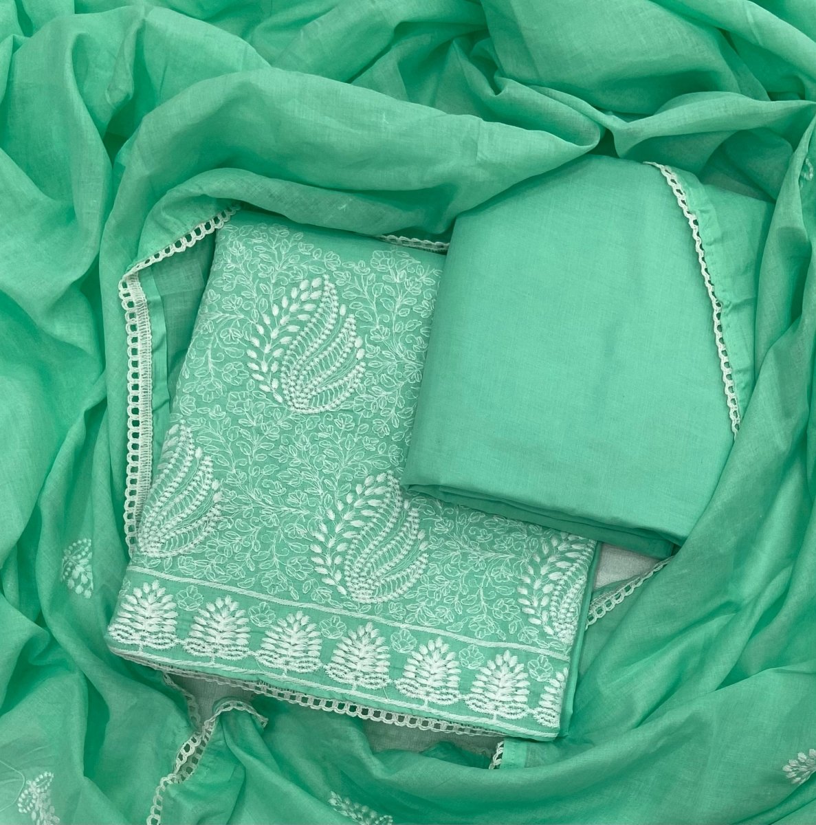 Cotton Chikankari Suit Set D2 (Green) - Yanchi