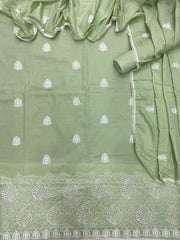 Cotton Chikankari Suit Set D2 (Green) - Yanchi