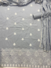 Cotton Chikankari Suit Set D2 (Grey) - Yanchi