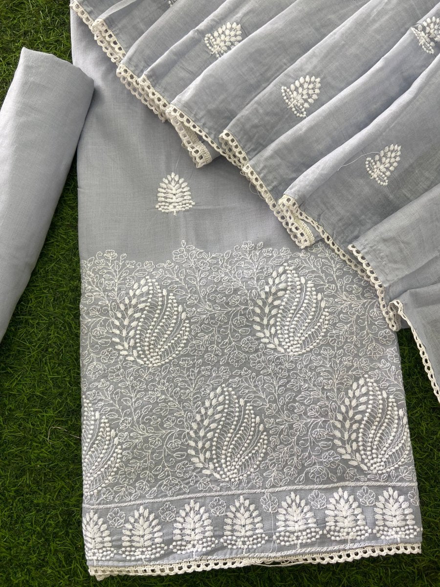 Cotton Chikankari Suit Set D2 (Grey) - Yanchi