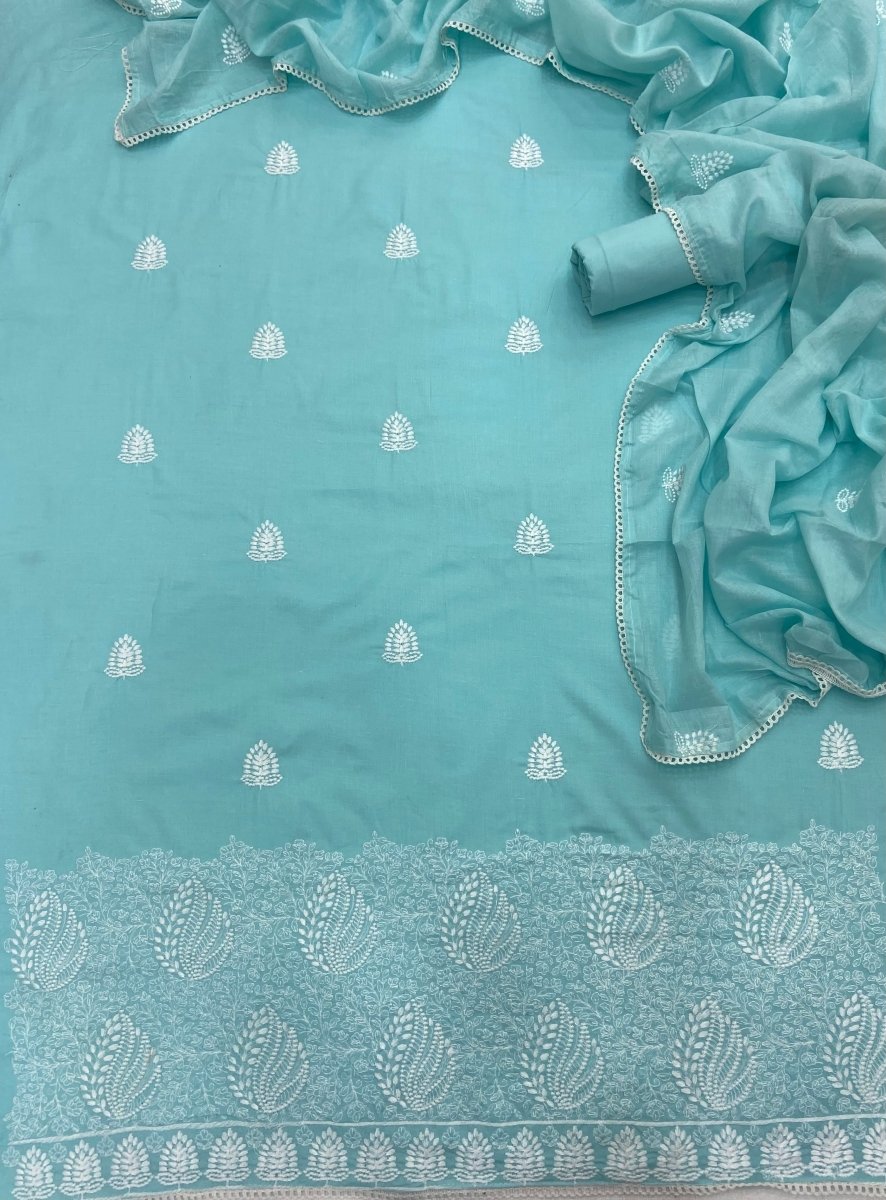 Cotton Chikankari Suit Set D2 (Light Blue) - Yanchi