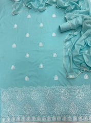 Cotton Chikankari Suit Set D2 (Light Blue) - Yanchi
