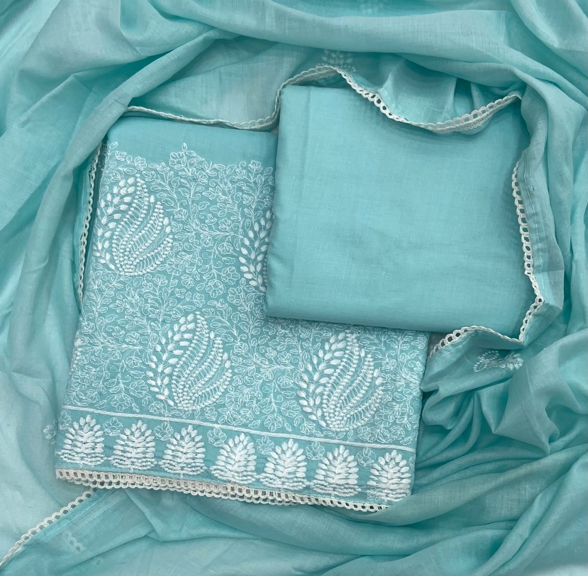Cotton Chikankari Suit Set D2 (Light Blue) - Yanchi