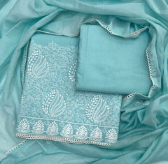 Cotton Chikankari Suit Set D2 (Light Blue) - Yanchi