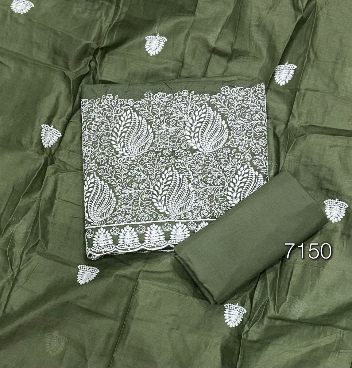 Cotton Chikankari Suit Set D2 (Olive) - Yanchi