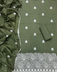 Cotton Chikankari Suit Set D2 (Olive) - Yanchi
