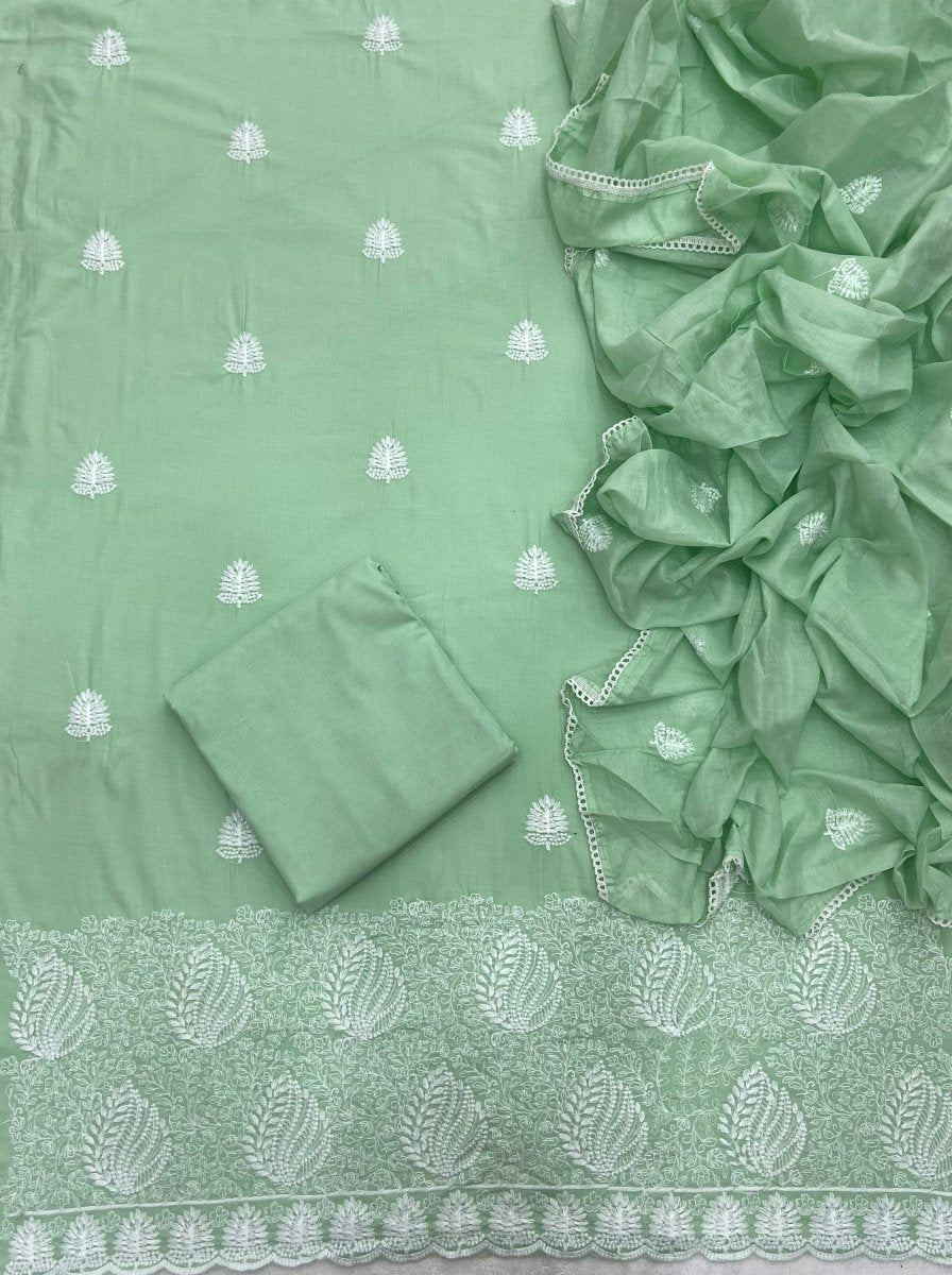 Cotton Chikankari Suit Set D2 (Pastel Green) - Yanchi